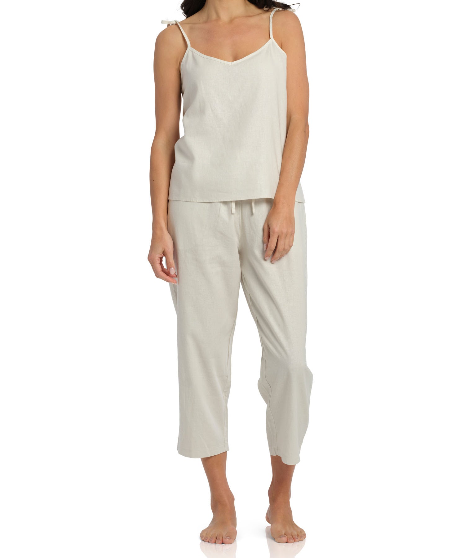 Women's Ivory Summer Dreaming Linen Cami & 3/4 Pant Cotton Pyjama Set | Magnolia Lounge Australia