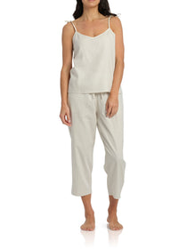 Women's Ivory Summer Dreaming Linen Cami & 3/4 Pant Cotton Pyjama Set | Magnolia Lounge Australia