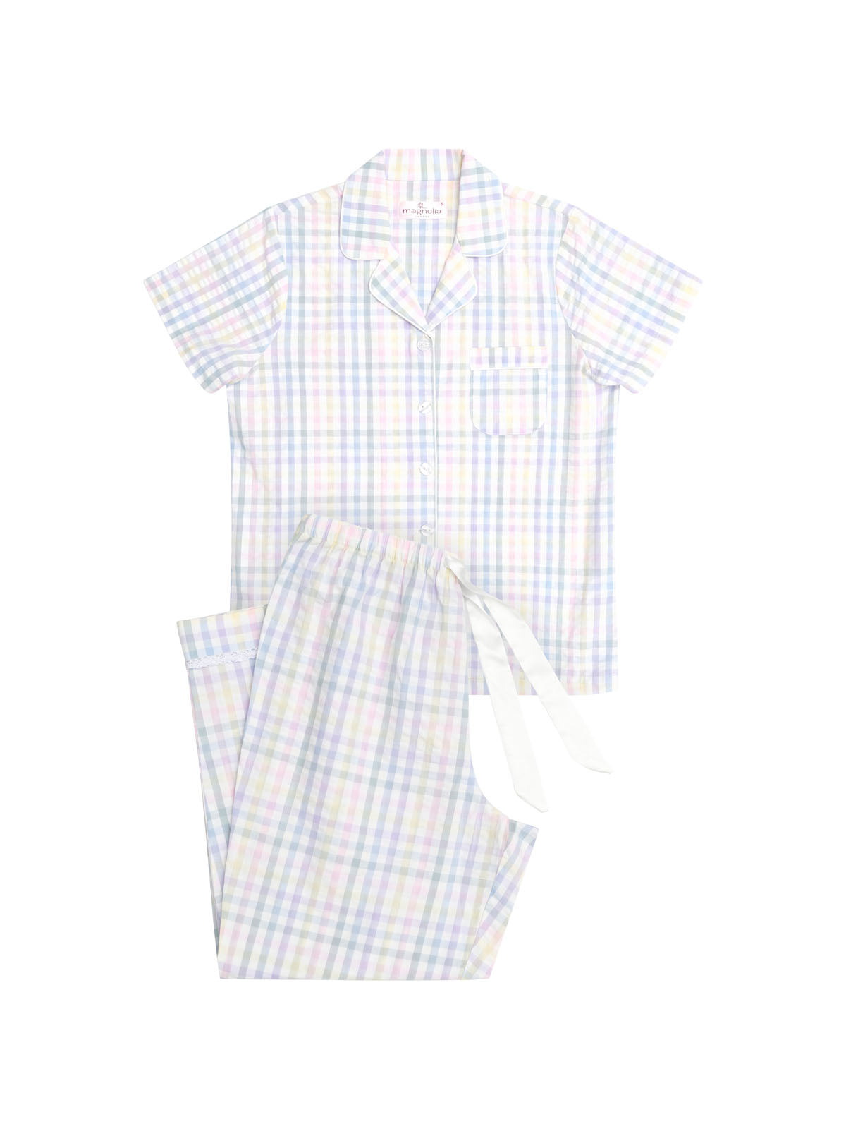 Gingham print women's summer pjs | Women's Summer Picnic Pyjama Set with 7/8 Pant | Magnolia Lounge Australia