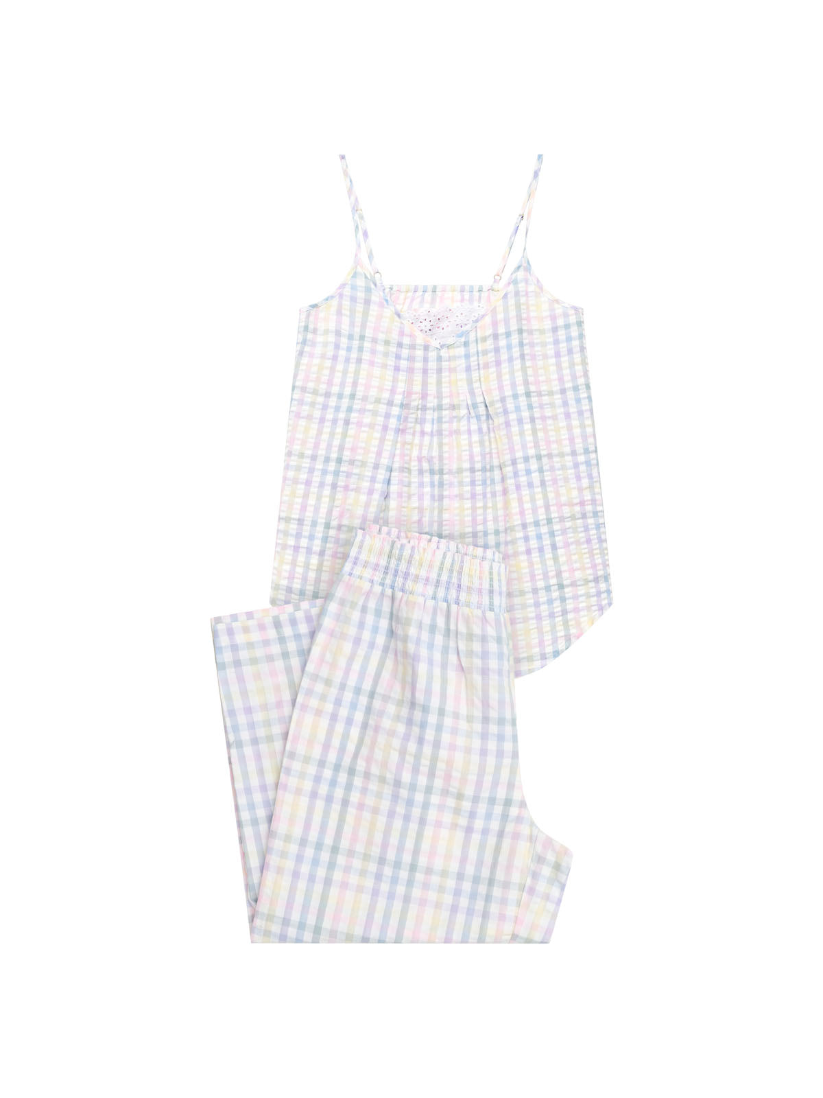 gingham print pyjama set | Women's Summer Picnic Cami & 3/4 Pant Cotton Pyjama Set | Shop womens sleepwear australia