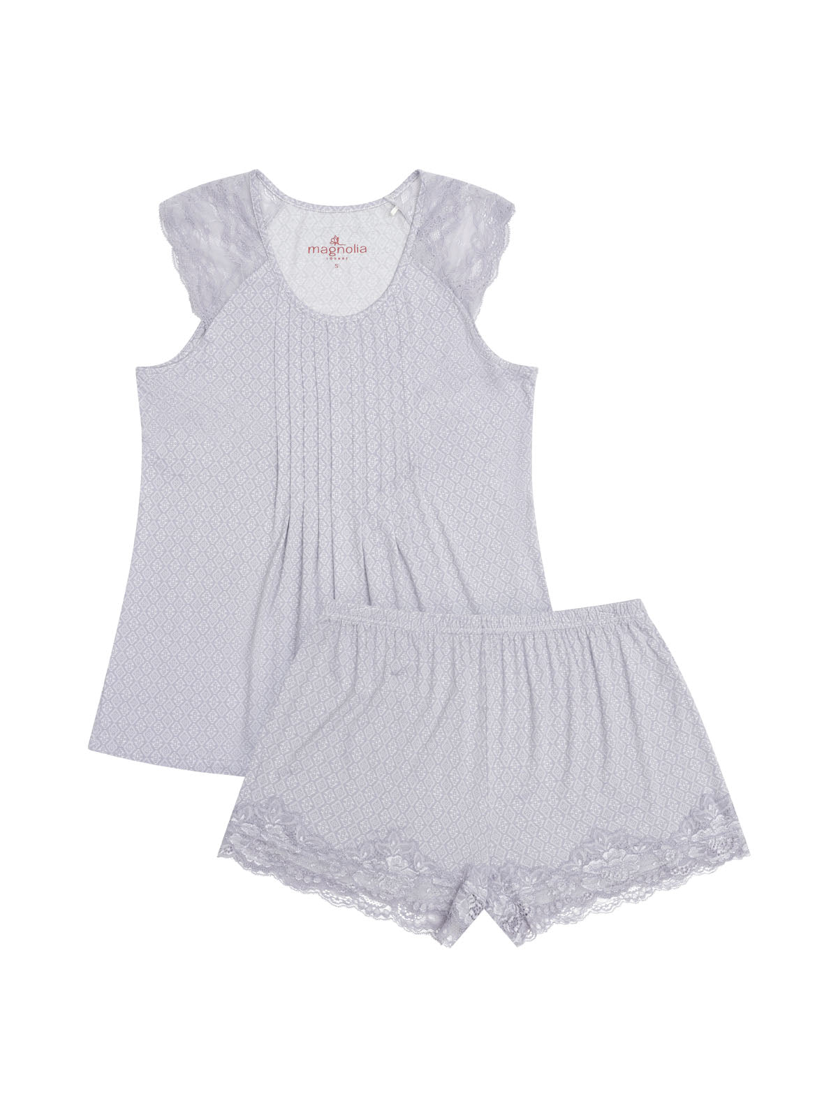 Women's Spring Tile Lace Trim Tee & Shorts Summer Pyjama Set | Magnolia Lounge Australia