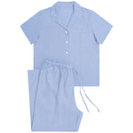 Women's Cornflower Summer Dreaming Linen Pyjama Set with 7/8 Pant | Magnolia Lounge