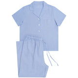 Women's Cornflower Summer Dreaming Linen Pyjama Set with 7/8 Pant | Magnolia Lounge