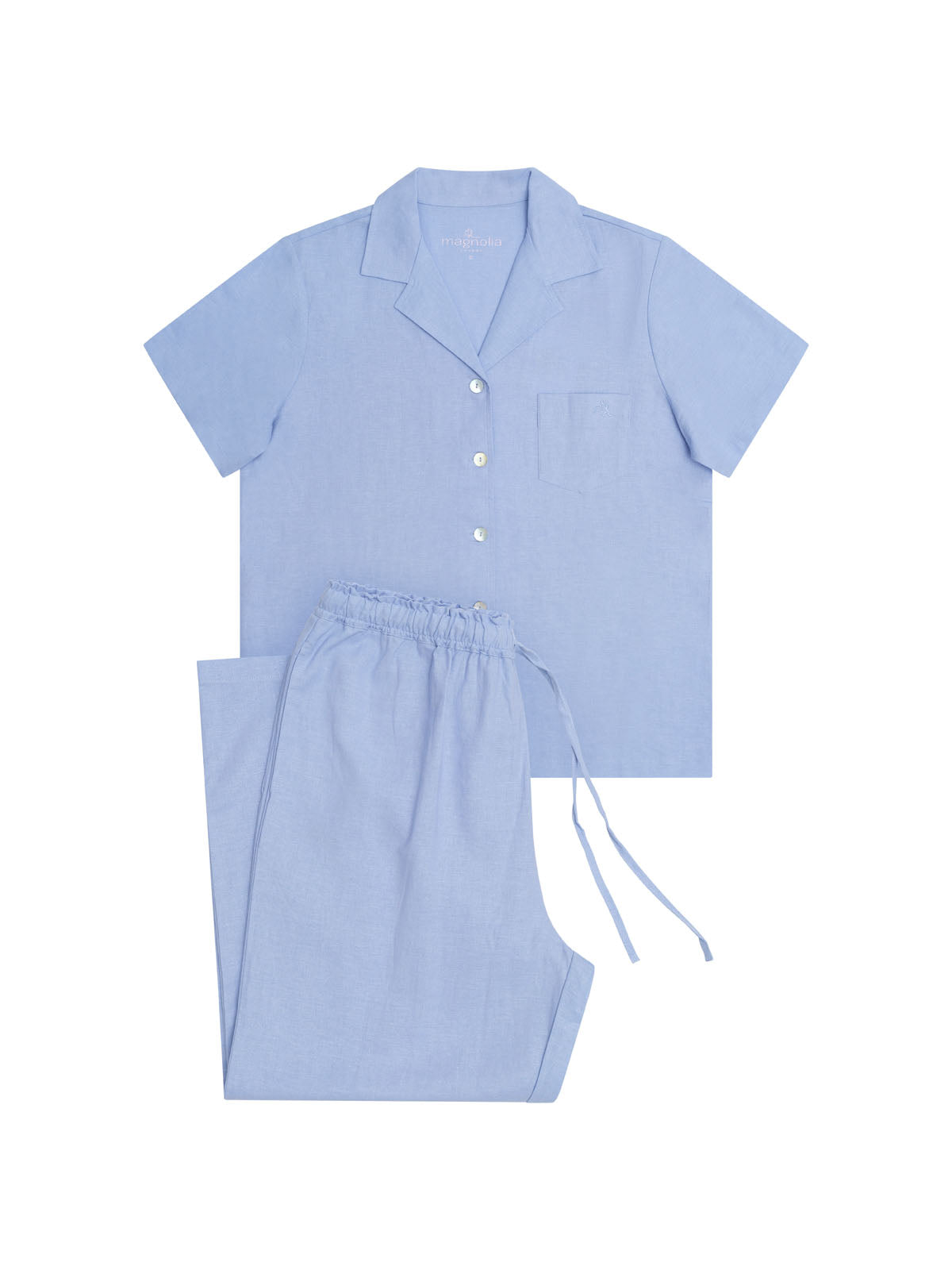 Women's Cornflower Summer Dreaming Linen Pyjama Set with 7/8 Pant | Magnolia Lounge