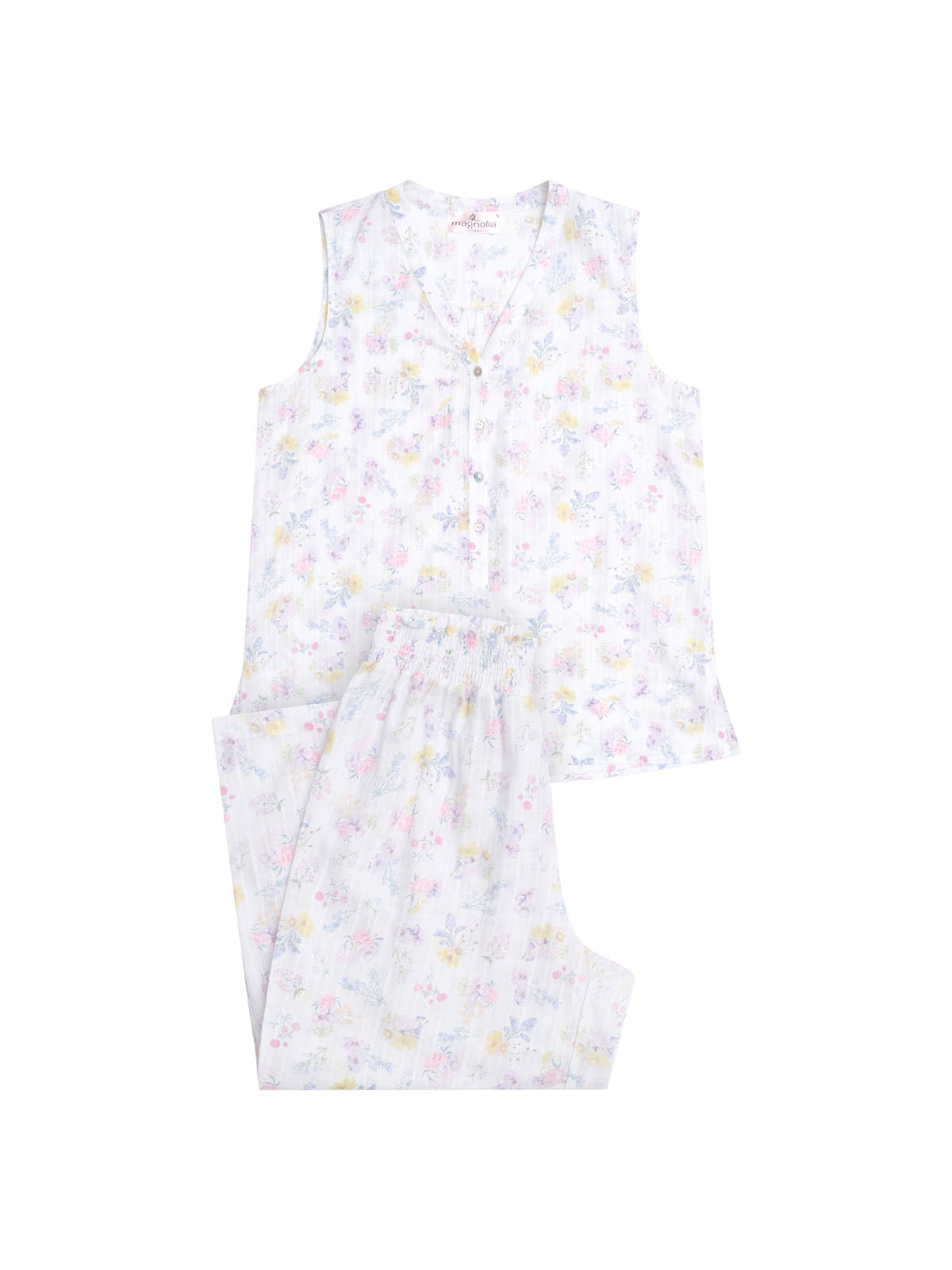 Women's Spring Meadow 100% Cotton Floral Print Tank & 3/4 Pant Pyjama Set | Magnolia Lounge Australia