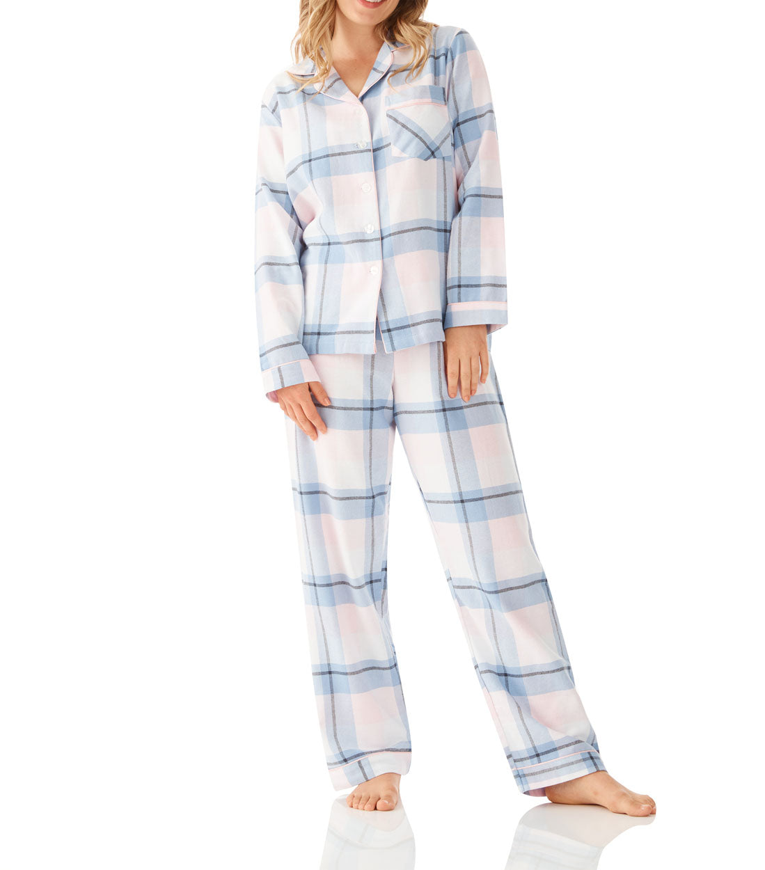 Ava Check Flannelette Cotton Pyjama Set Magnolia Lounge