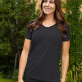 Women's Black Premium Bamboo V Neck Tee