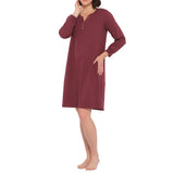 Burgundy Cotton Jersey Long Sleeve Henley Nightie