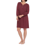 Burgundy Cotton Jersey Long Sleeve Henley Nightie