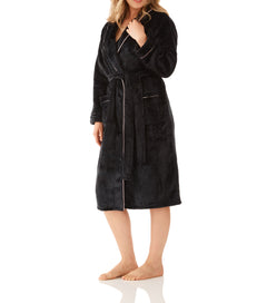 Women's Winter Deep Charcoal Shawl Collar Fleece Dressing Gown Magnolia Lounge