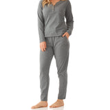 Charcoal Marle Long Sleeve Henley Top with Tapered Pant Set | Women's Cotton Jersey Pyjama Set | Magnolia Lounge Sleepwear Australia