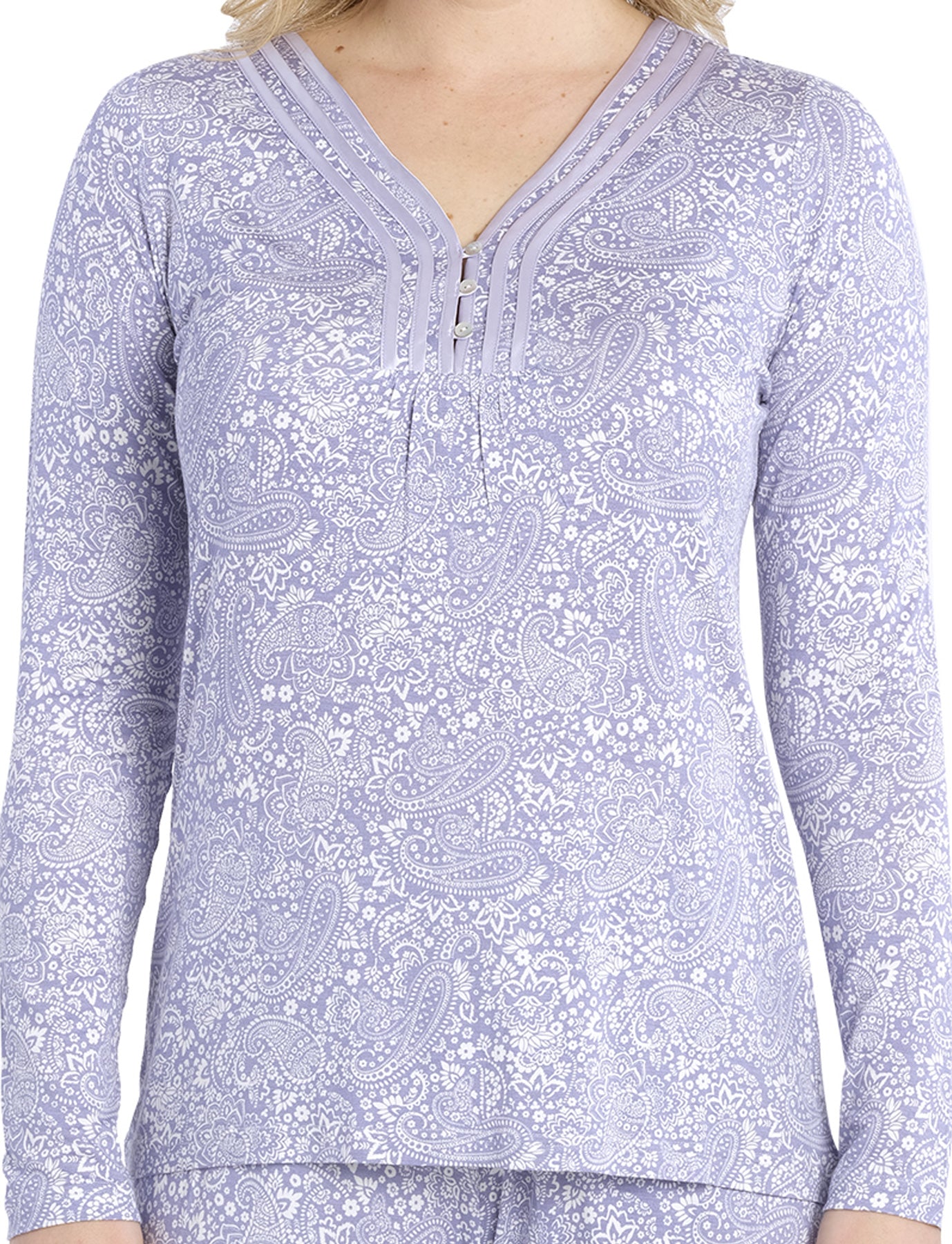 Dawn Paisley Bamboo Elastane Henley Pyjama Set | women's winter pyjamas | Magnolia Lounge Australia