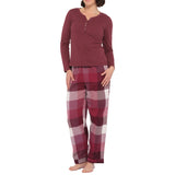 Burgundy Cotton Jersey Henley Top with Deep Twilight Flannelette Pant Set