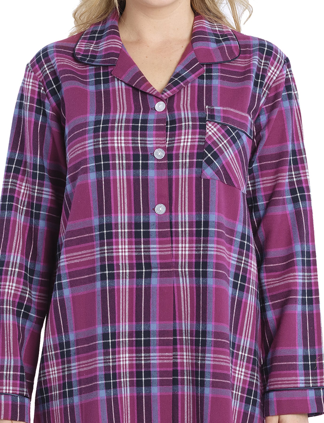 Dusk Check Flannelette Cotton Midi Nightshirt | Women's Winter Nightie | Magnolia Lounge Australia