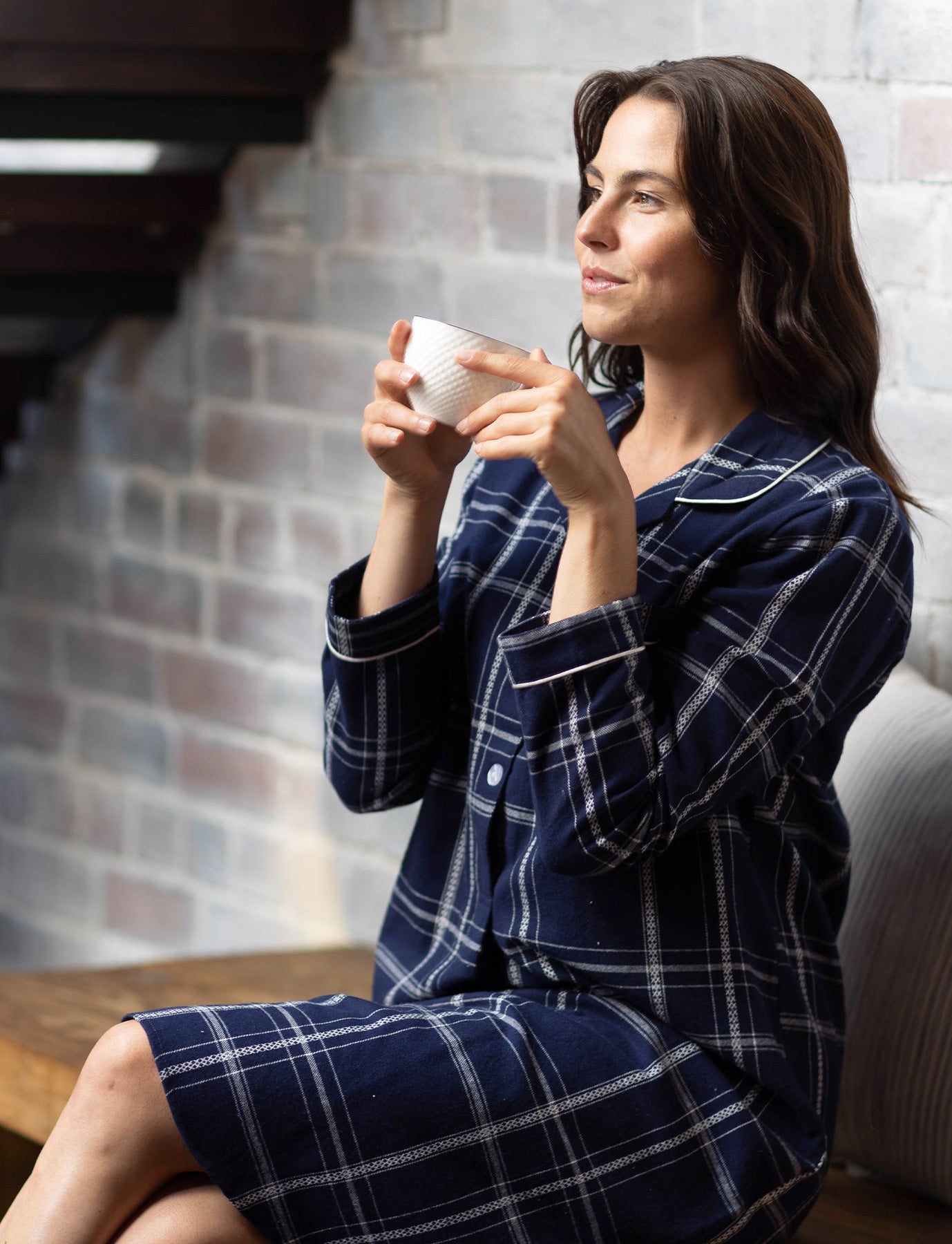Evening Check Flannelette Cotton Midi Nightshirt | womens winter nightshirt | Magnolia Lounge Australia