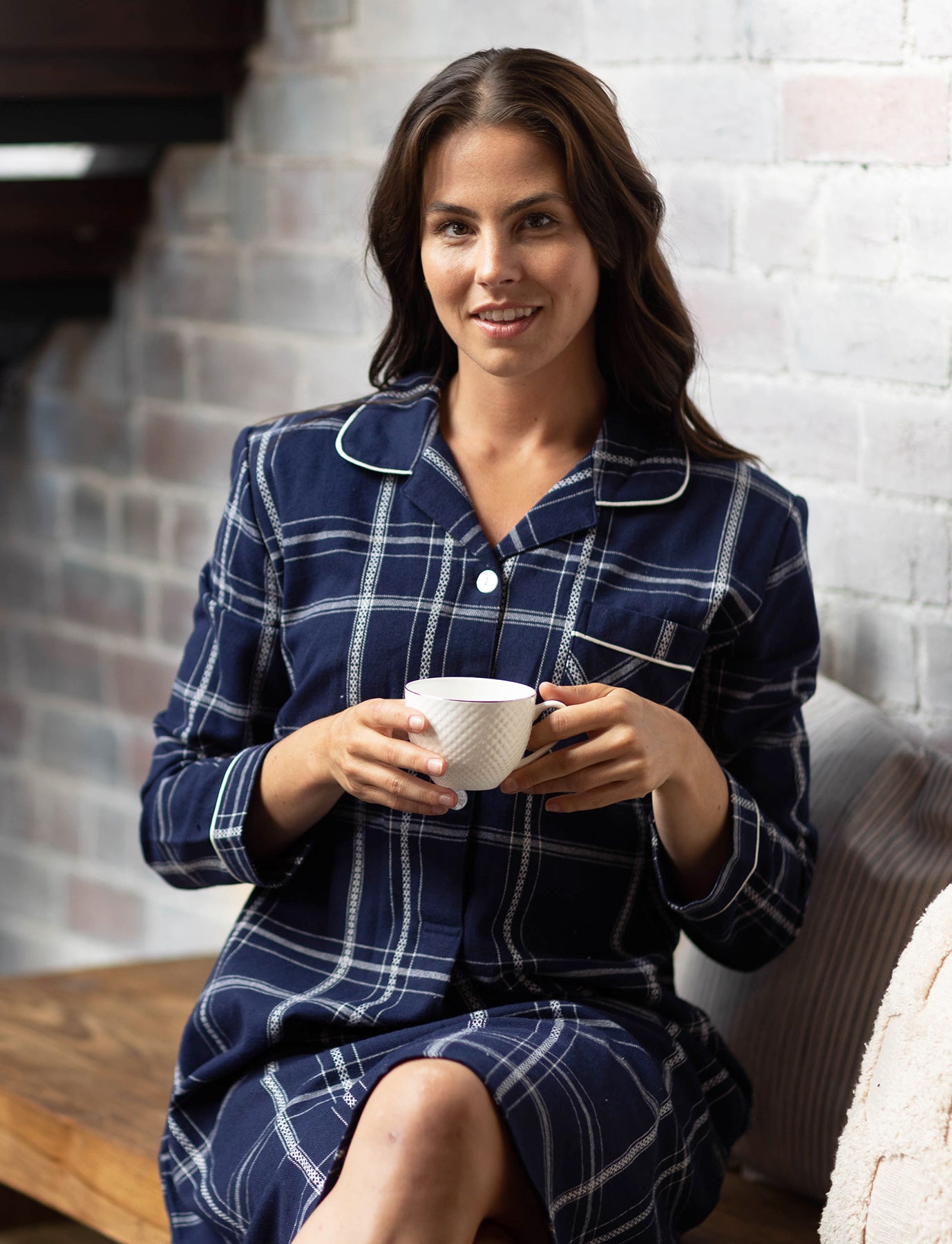 Evening Check Flannelette Cotton Midi Nightshirt | womens winter nightshirt | Magnolia Lounge Australia