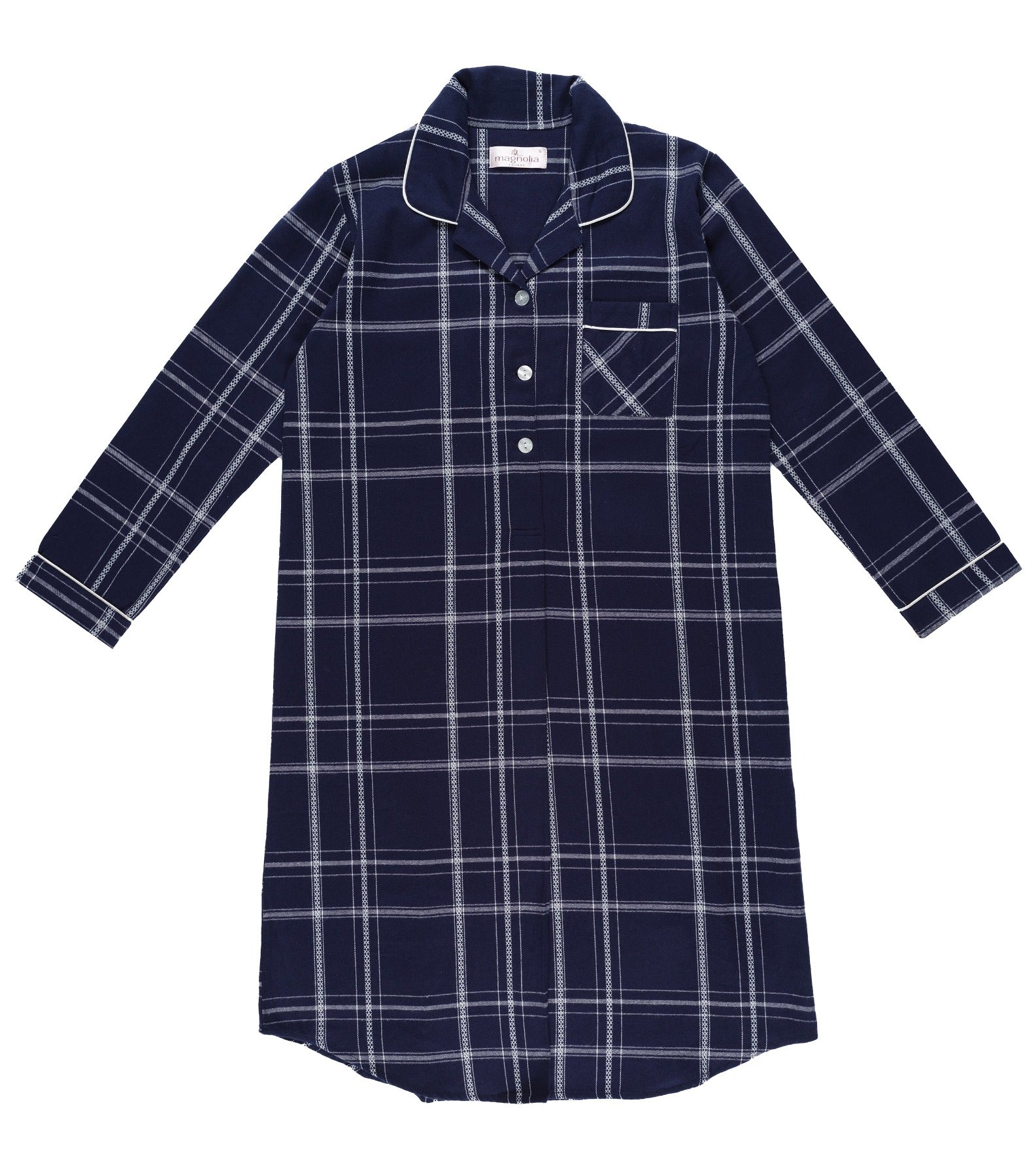 Evening Check Flannelette Cotton Midi Nightshirt | womens winter nightshirt | Magnolia Lounge Australia