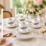 Fine Bone China Floral Coffee Cup & Saucer – Set of 4