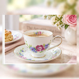Fine Bone China Floral Coffee Cup & Saucer – Set of 4