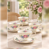 Fine Bone China Floral Teacup & Saucer Set of 4