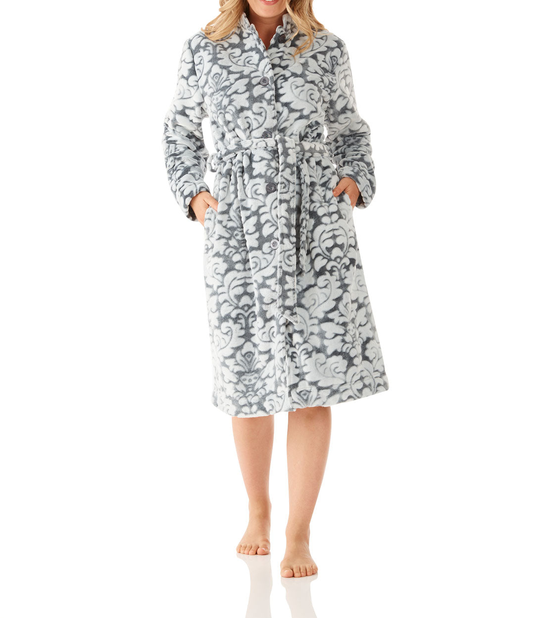 Women's Winter dressing Gown | Damask Button Up Fleece Dressing Gown | Magnolia Lounge Australia