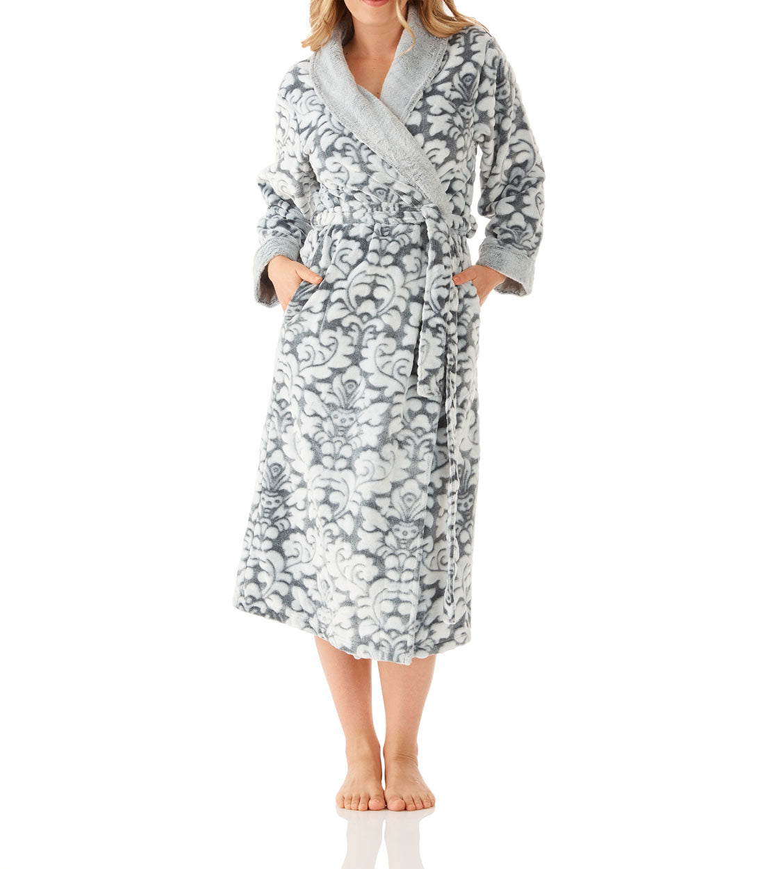 Women's Winter Dressing Gown | Damask Shawl Collar Damask Shawl Collar Fleece Dressing Gown Magnolia Lounge