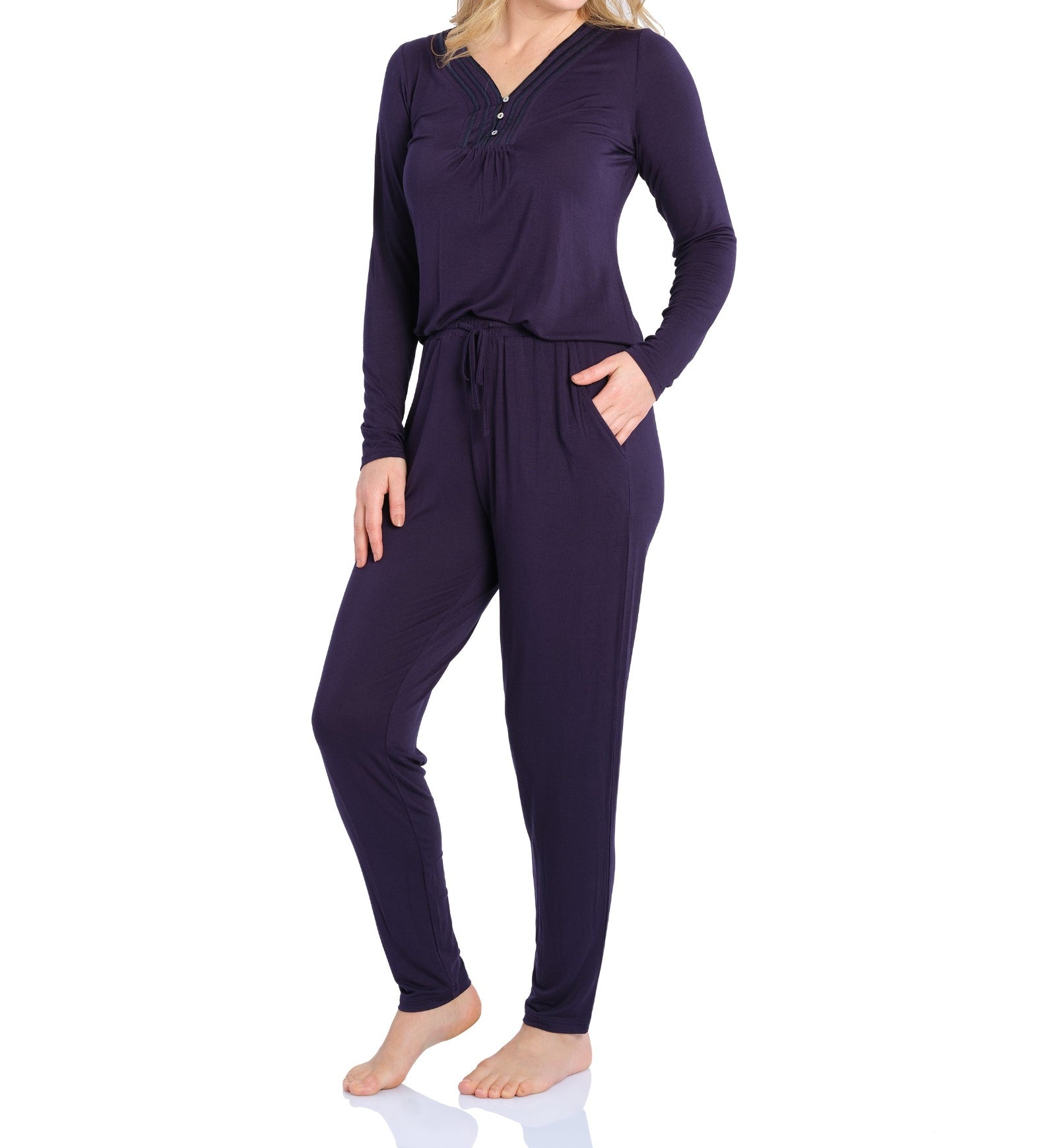 Night Sky Bamboo Elastane Henley Top & Tapered Pant Set | Magnolia Lounge Australia