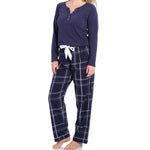 Navy Henley Top & Evening Check Flannelette Pants Pyjama Set | womens winter pyjamas | Magnolia Lounge Australia