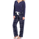 Navy Henley Top & Evening Check Flannelette Pants Pyjama Set | womens winter pyjamas | Magnolia Lounge Australia