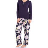 Navy Henley Tee and Twilight Floral Viscose Cotton Pant Pyjama Set | Women's winter PJ Sets | magnolia Lounge Australia