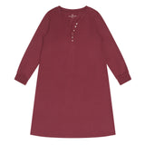 Burgundy Cotton Jersey Long Sleeve Henley Nightie