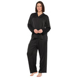 Black Lux Satin Long Sleeve Pyjama Set