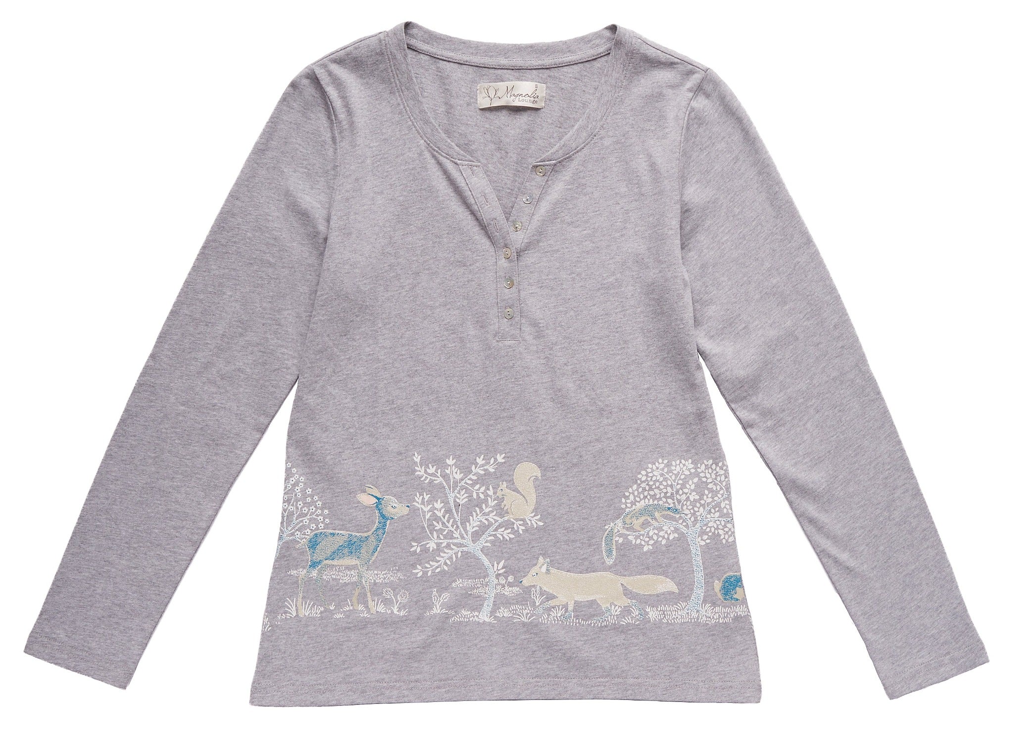 Women's winter pyjama top | Pure Soft Cotton Long Sleeve Henley Pyjama Top - Into The Woods | Magnolia Lounge Australia