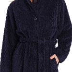 Navy Button Up Fleece Dressing Gown | Womens winter dressing gowns | Magnolia Lounge Australia