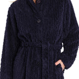 Navy Button Up Fleece Dressing Gown | Womens winter dressing gowns | Magnolia Lounge Australia