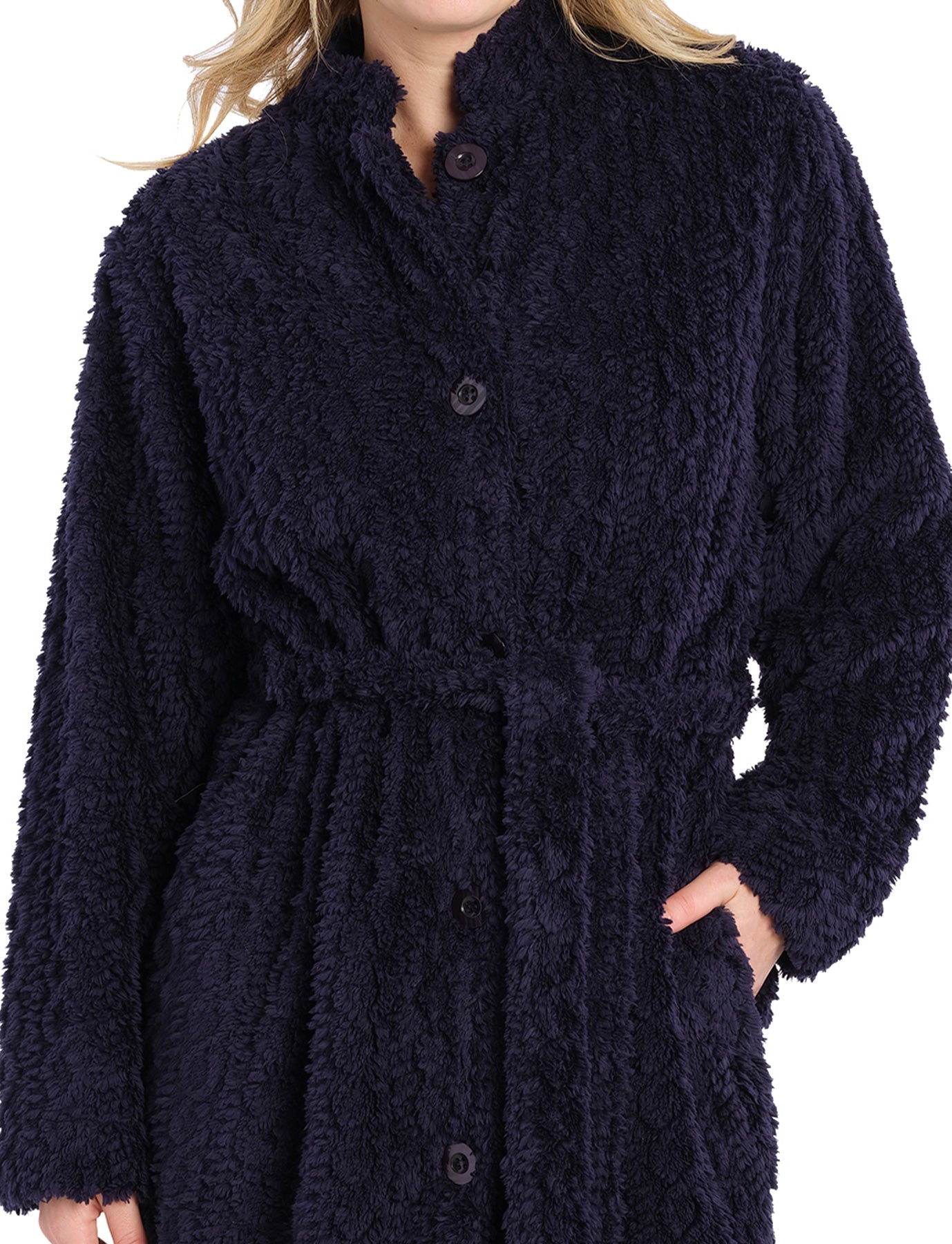 Navy Button Up Fleece Dressing Gown | Womens winter dressing gowns | Magnolia Lounge Australia