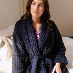 Navy Shawl Collar Fleece Dressing Gown | Womens Winter Dressing Gown | Magnolia Lounge Australia