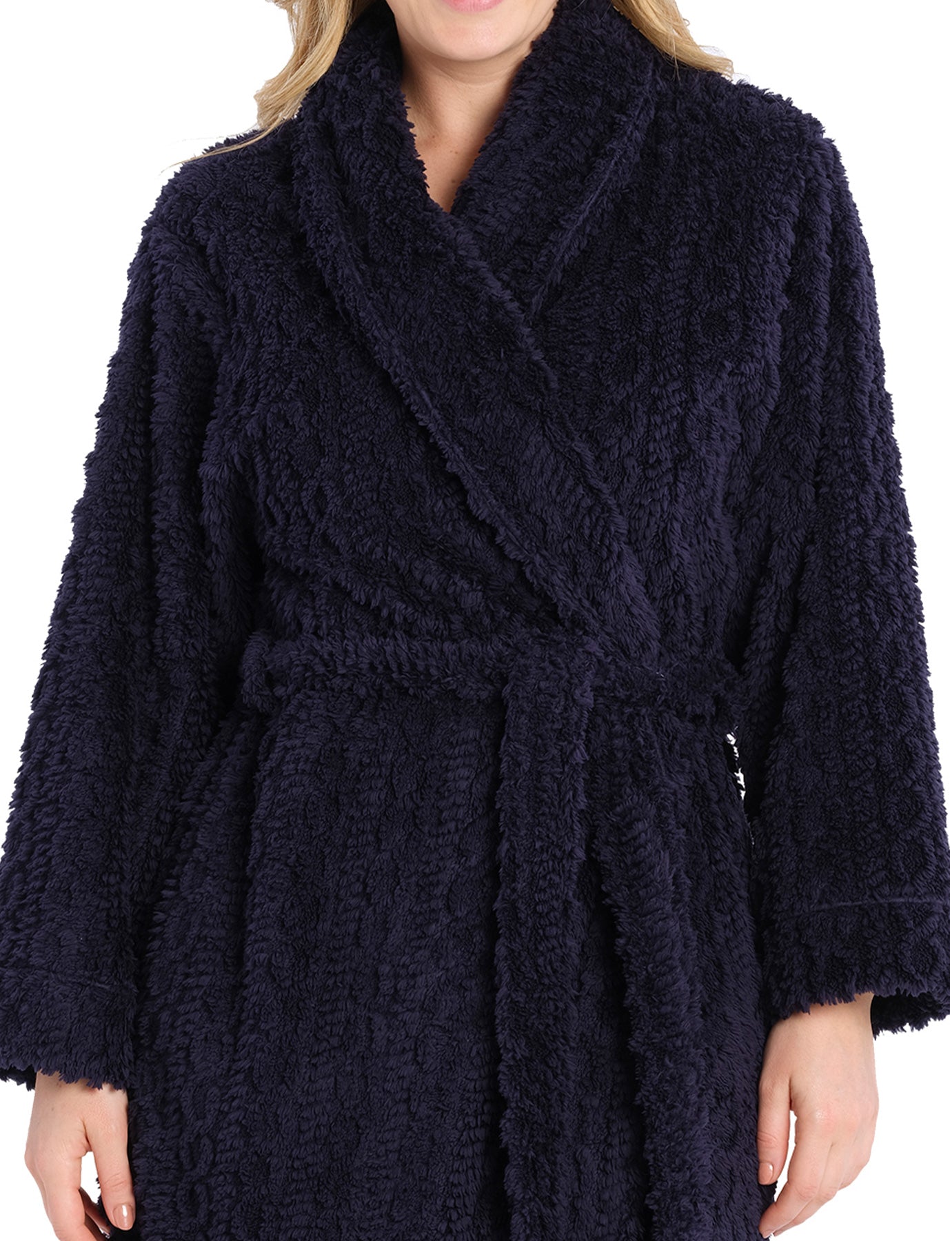 Navy Shawl Collar Fleece Dressing Gown | Womens Winter Dressing Gown | Magnolia Lounge Australia