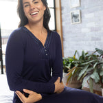 Night Sky Bamboo Elastane Henley Nightie | womens winter nightie | Magnolia Lounge Australia