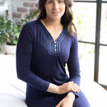 Night Sky Bamboo Elastane Henley Nightie | womens winter nightie | Magnolia Lounge Australia