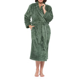 Olive Shawl Collar Lux Jacquard Fleece Dressing Gown