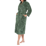 Olive Shawl Collar Lux Jacquard Fleece Dressing Gown