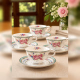 Fine Bone China Rose Teacup & Saucer Set of 4