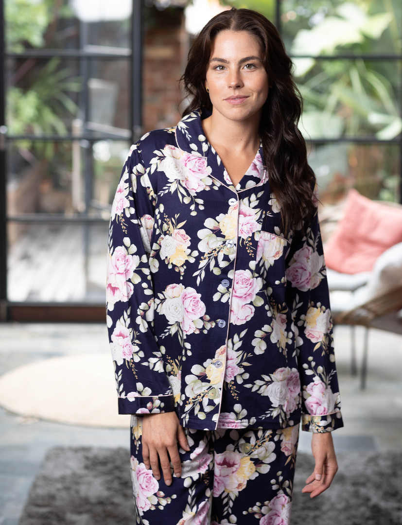Twilight Floral Cotton Viscose Pyjama Set Winter Pyjamas