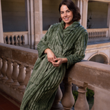 Olive Shawl Collar Lux Jacquard Fleece Dressing Gown