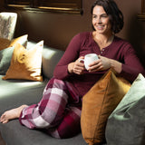 Burgundy Cotton Jersey Henley Top with Deep Twilight Flannelette Pant Set