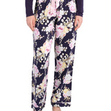 Navy Henley Tee and Twilight Floral Viscose Cotton Pant Pyjama Set | Women's winter PJ Sets | magnolia Lounge Australia