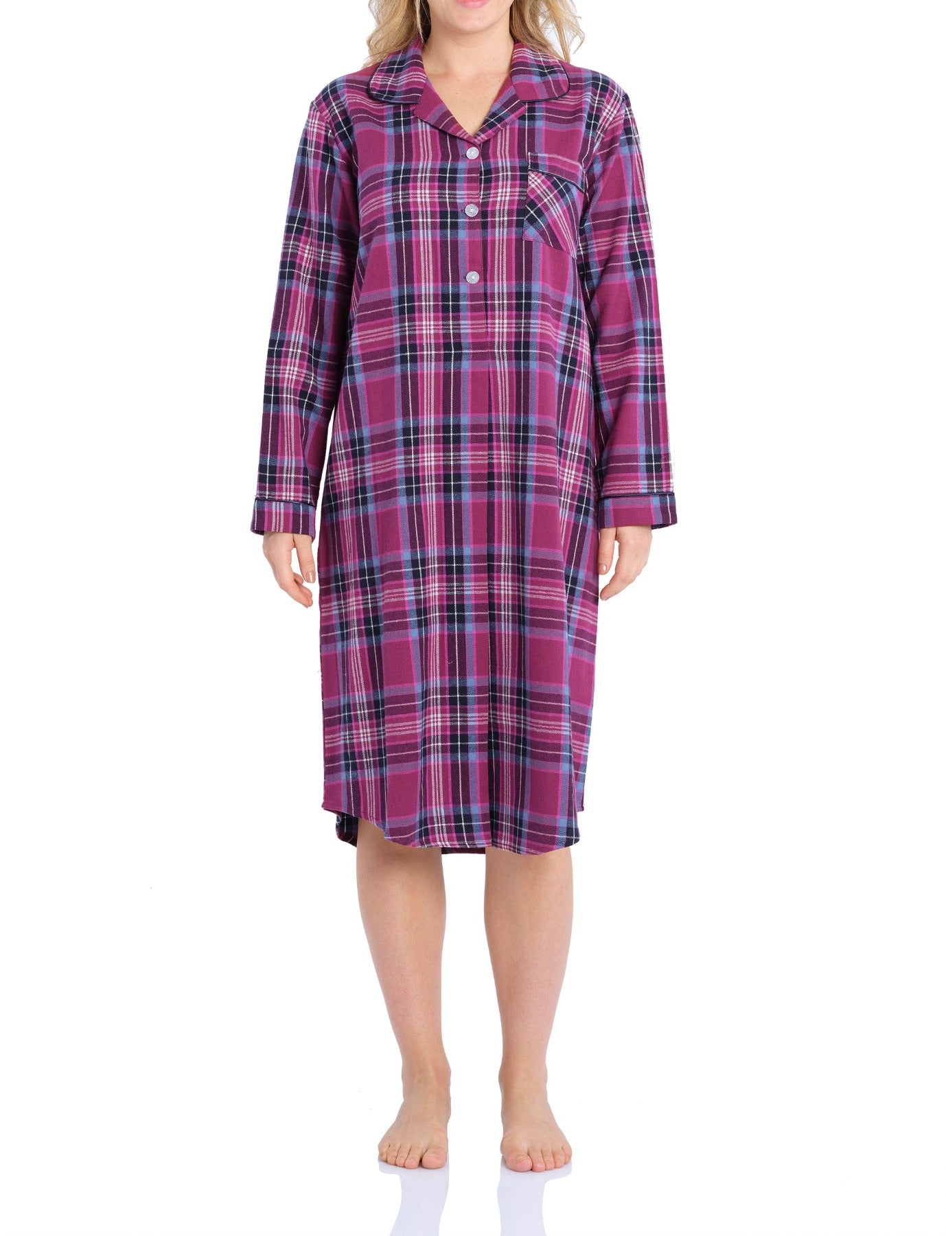 Dusk Check Flannelette Cotton Midi Nightshirt | Women's Winter Nightie | Magnolia Lounge Australia