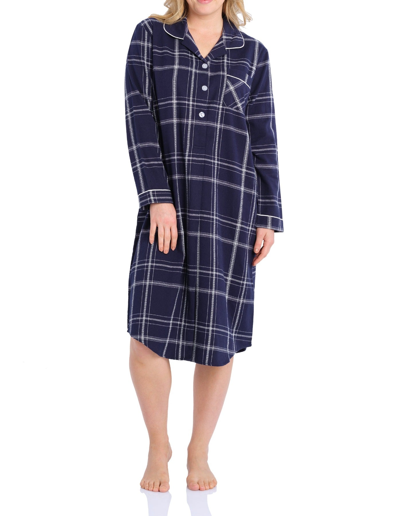 Evening Check Flannelette Cotton Midi Nightshirt | womens winter nightshirt | Magnolia Lounge Australia