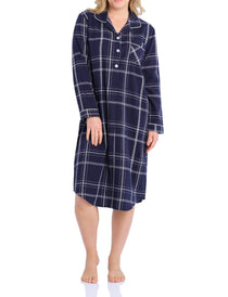 Evening Check Flannelette Cotton Midi Nightshirt | womens winter nightshirt | Magnolia Lounge Australia